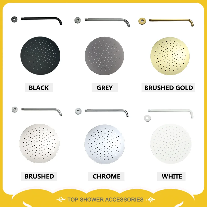 Round Stainless Steel Slim Shower Head Pressurizado Rain Shower Head Wall Mounted Braço de Chuveiro Acessórios do Banheiro em 10 em 12 em