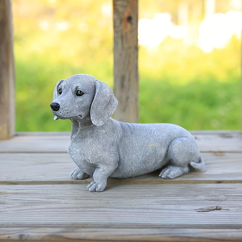 Lifelike Dachshund Garden Statue  Weather-Resistant Resin Dog for Outdoor Decor, Art , Easy No-Power Install