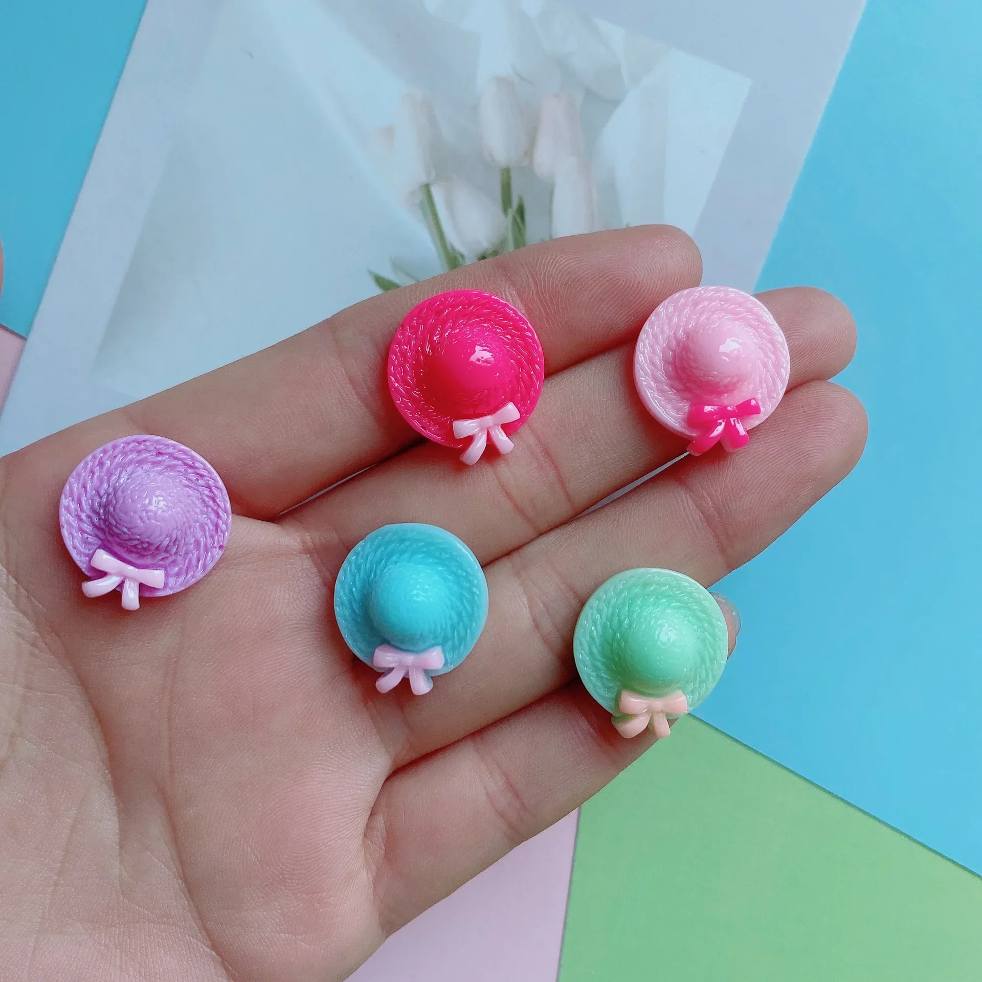 10pcs Bow Hat Girly Heart DIY Cream Glue Phone Case Cute Refrigerator Magnet Glue Resin Small Accessories