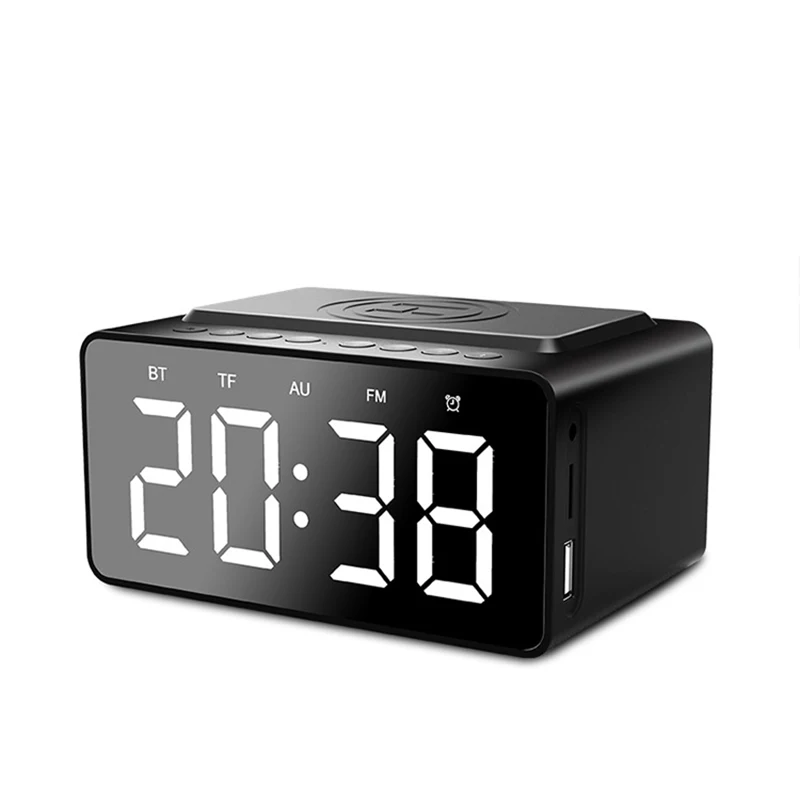 Bt508 Mirror Led Alarm Clock Wireless Charging High Definition Reception Led Display High And Low Frequencies Long Battery Life