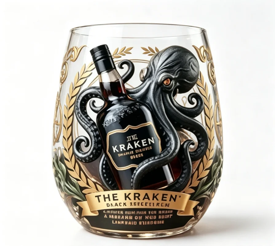 Luxury Gold Laurel Octopus Print Wine Cup Heavy Base Spirits Glass Birthday Barware Gift for Men