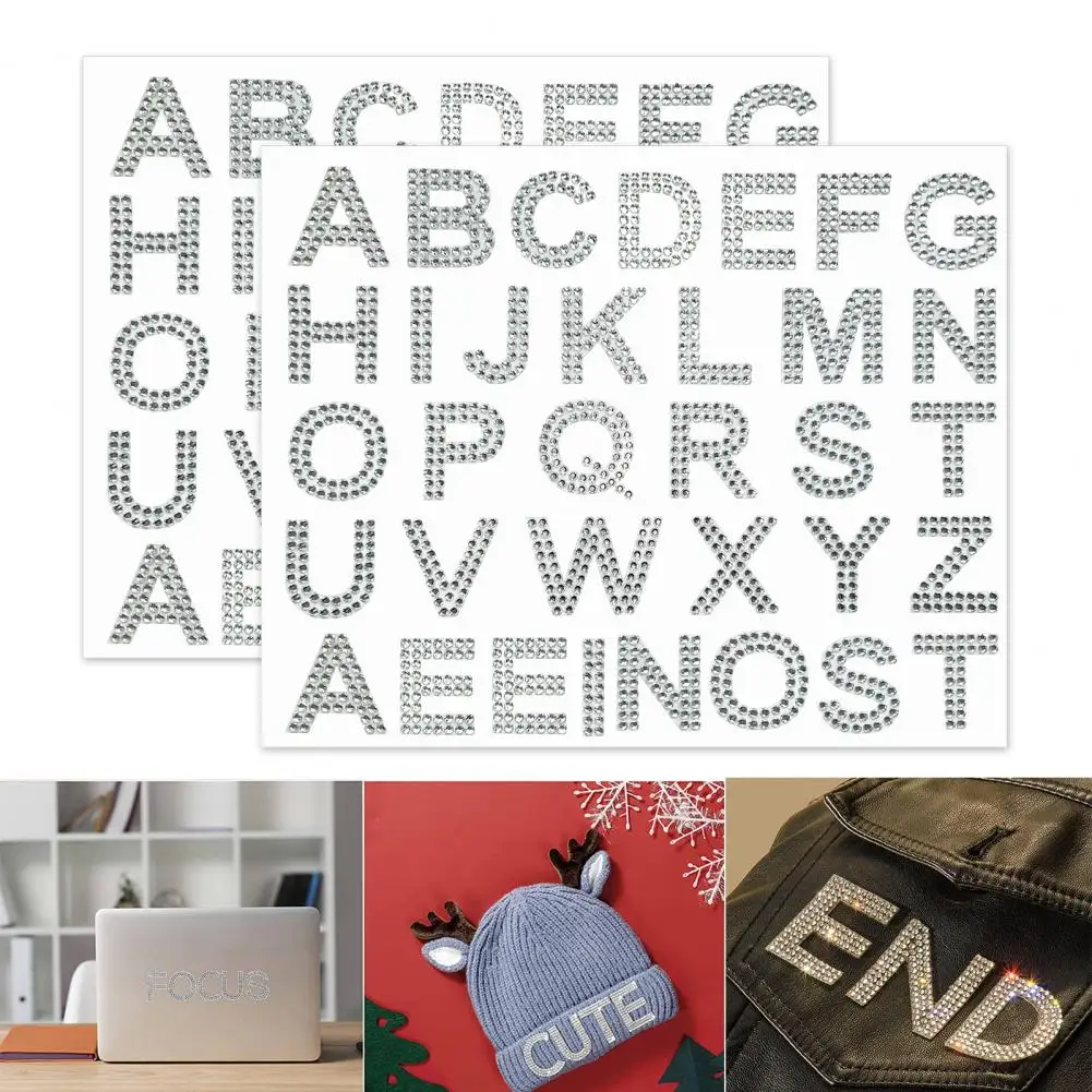 2 Sheets Sparkling Rhinestone Letter Sticker Self-Adhesive Alphabet Stickers DIY Craft Clothing Decor