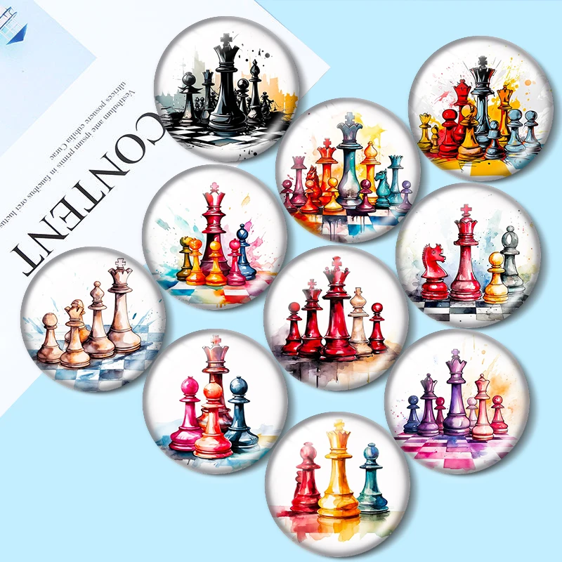 Watercolor Chess Game  12/18/20/25mm glass cabochon  bracelet pendant rings for jewelry demo earrings back Making findings view 6