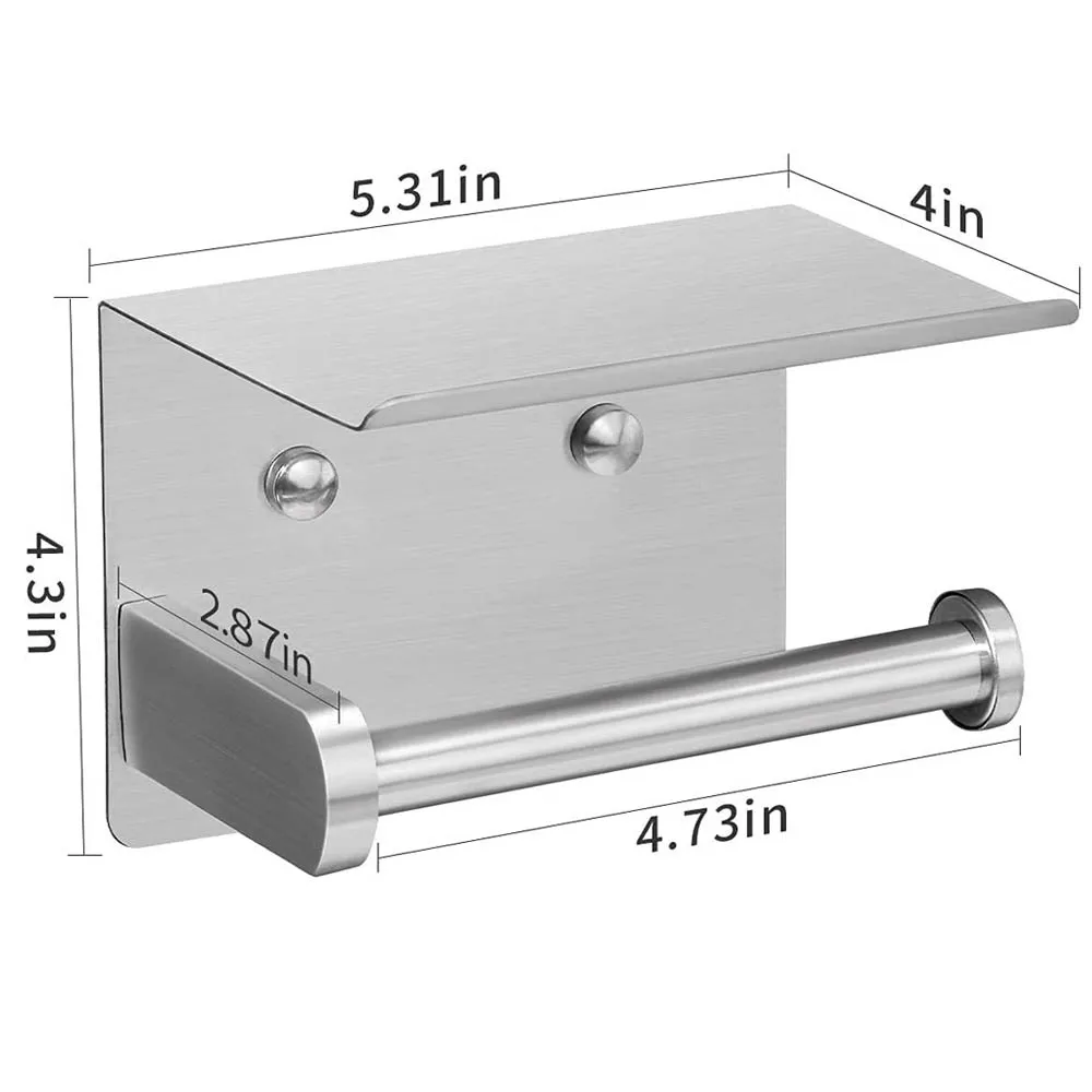 304 Stainless Steel Tissue Shelf No Drilling Self Adhesive Toilet Paper Holder Wall Mounted Bathroom Washroom Tissue Roll Holder