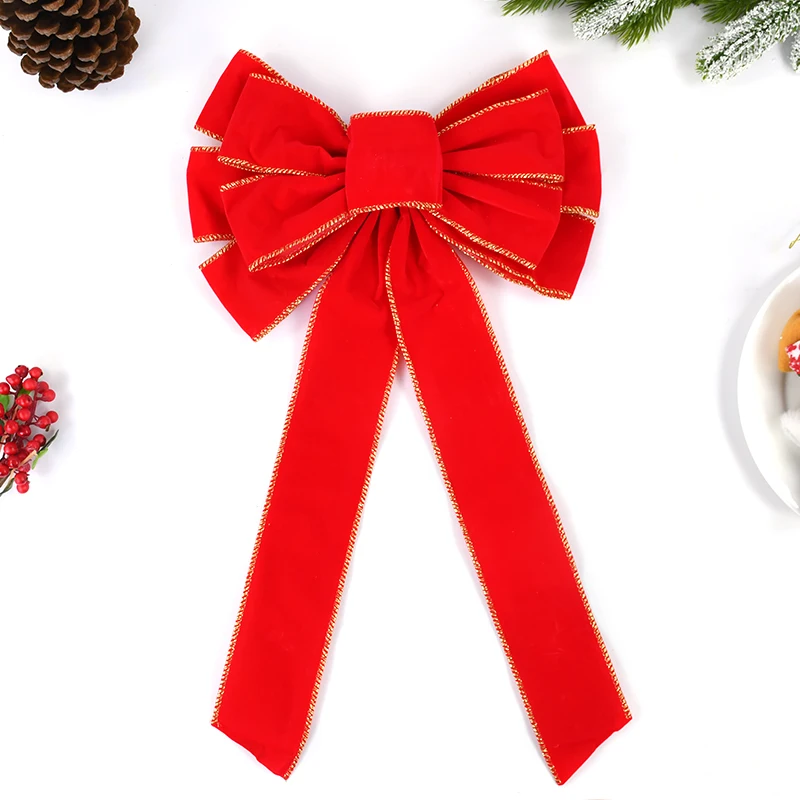 50cm Christmas Large Red Bow DIY Velvet Cloth Lace Ribbon Christmas Tree Top Pendant Xmas Home Decor New Year Gifts Accessories