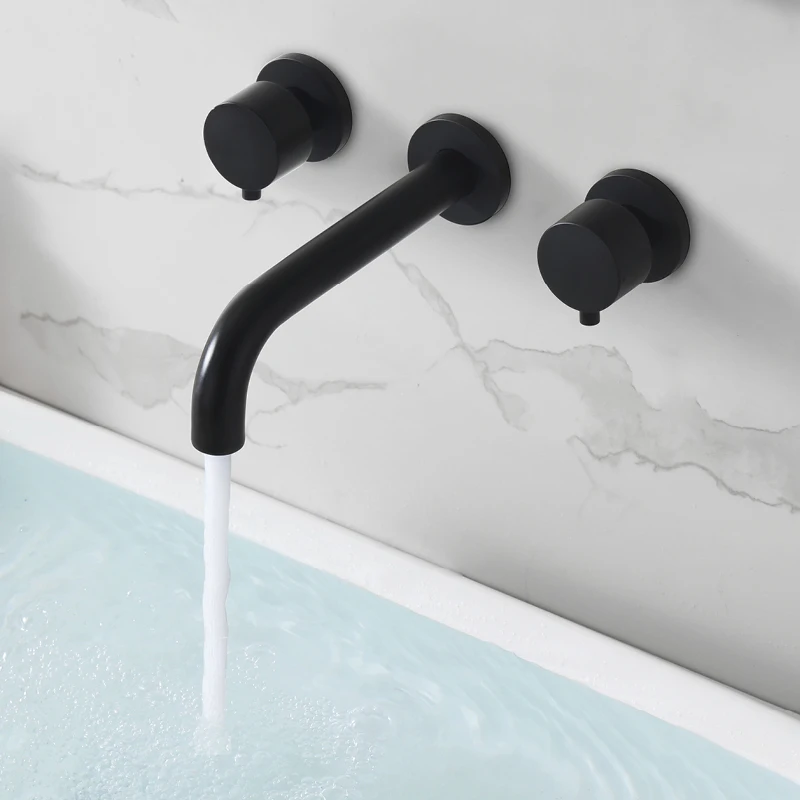 

8 Inch Widespread Bathroom Sink Faucet Modern Three Hole Vanity Sink Faucet Wall Mounted 2 Handles Hot and Cold Mixer Taps Black