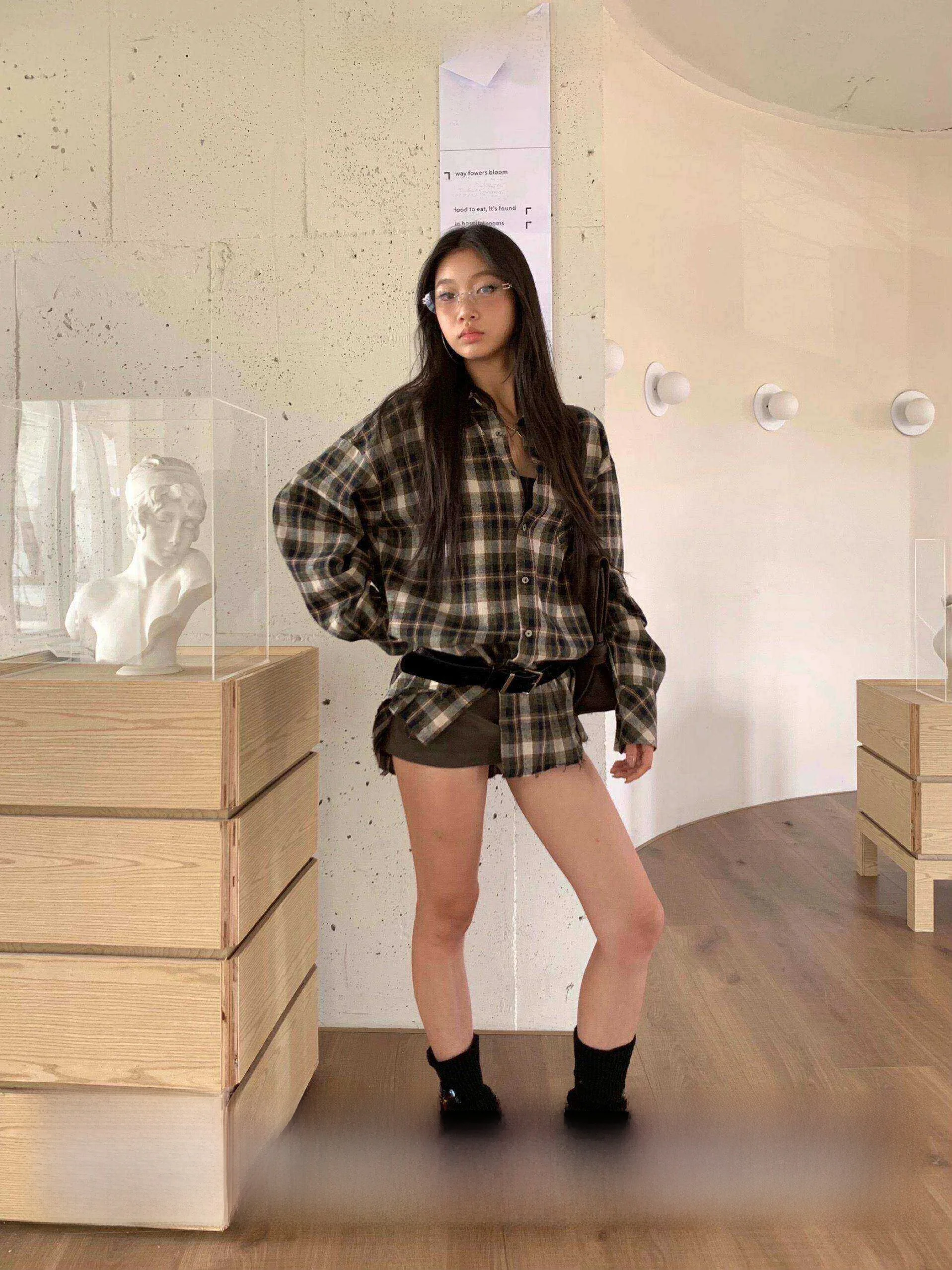 

Fortunee Early Autumn Vintage Brued Plaid Women's Loose Casual Long Sve irt Coat Warm Cotton Polyester Mid-Length