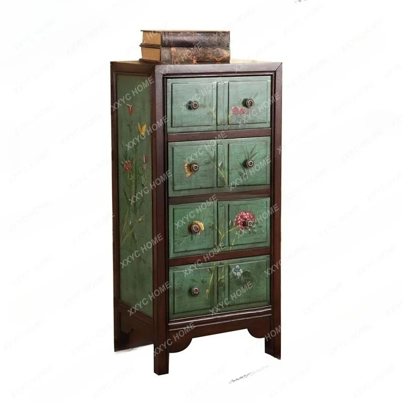 

country bedroom chest green pastoral painted furniture living room side cabinet vintage storage