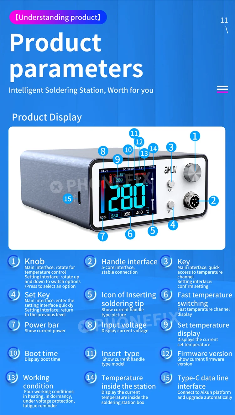 Imagem -05 - Aixun Estação de Solda Inteligente T3a 200w Suporte T12 T245 936 Punho de Ferro de Solda Elétrica Dica para Telefone Pcb Bga Ferramenta de Reparo