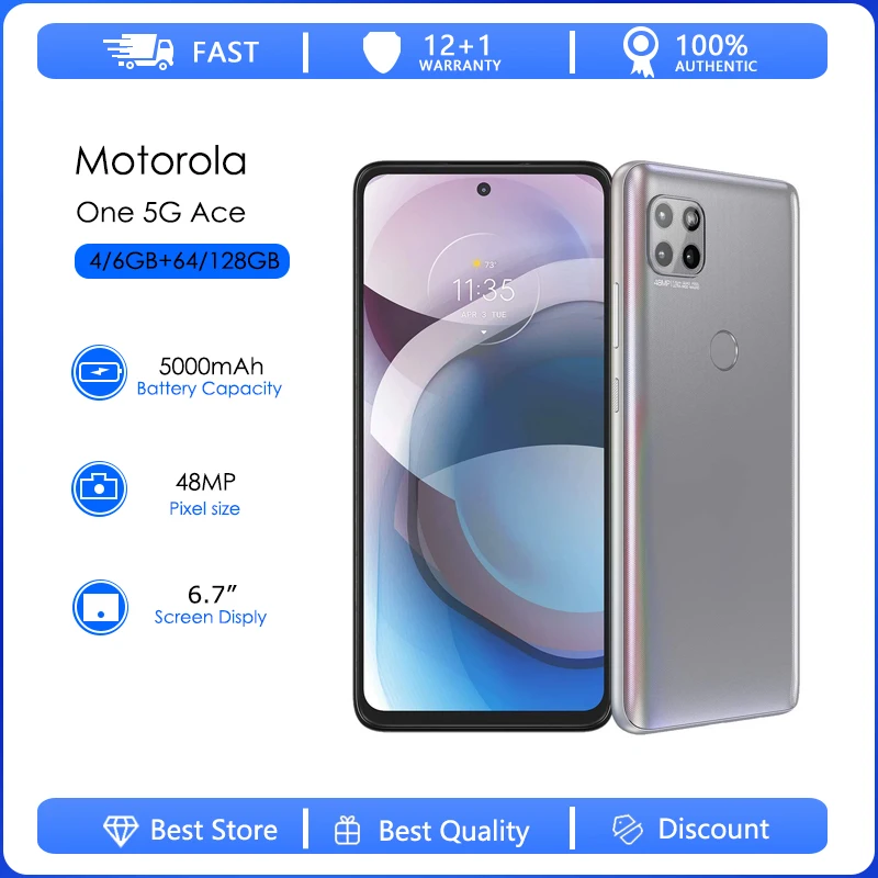 Оригинальный разблокированный смартфон Motorola One 5G Ace XT2113 One Sim, 4 ГБ ОЗУ, 64 ГБ ПЗУ, восьмиядерный, 48 МП, 6,7 дюйма, 5000 мАч, Android 10, NFC, FM