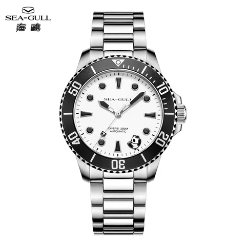Seagull 6203 2025 New Men's Panda Dial Diver Watch 200M Waterproof Chronograph Stainless Steel Band Sports Casual Wristwatch