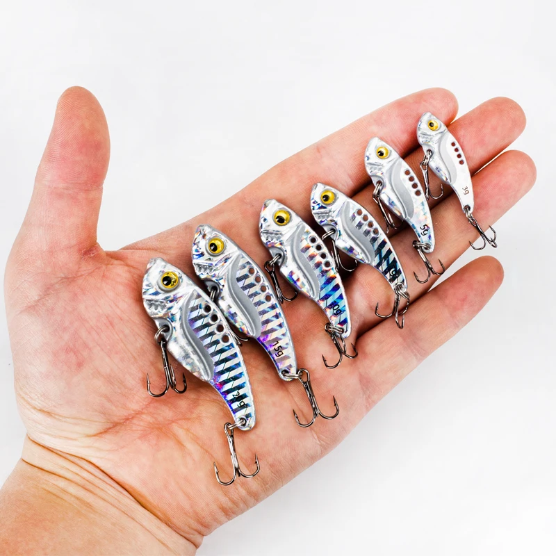 6-teiliges Angelköder-Set 3/5/7/10/15/20g Sinkender VIB Harter Crankbait Metall 3D-Augen Wurfköder Spinner-Klingenköder mit Dreifachhaken – Detail 3