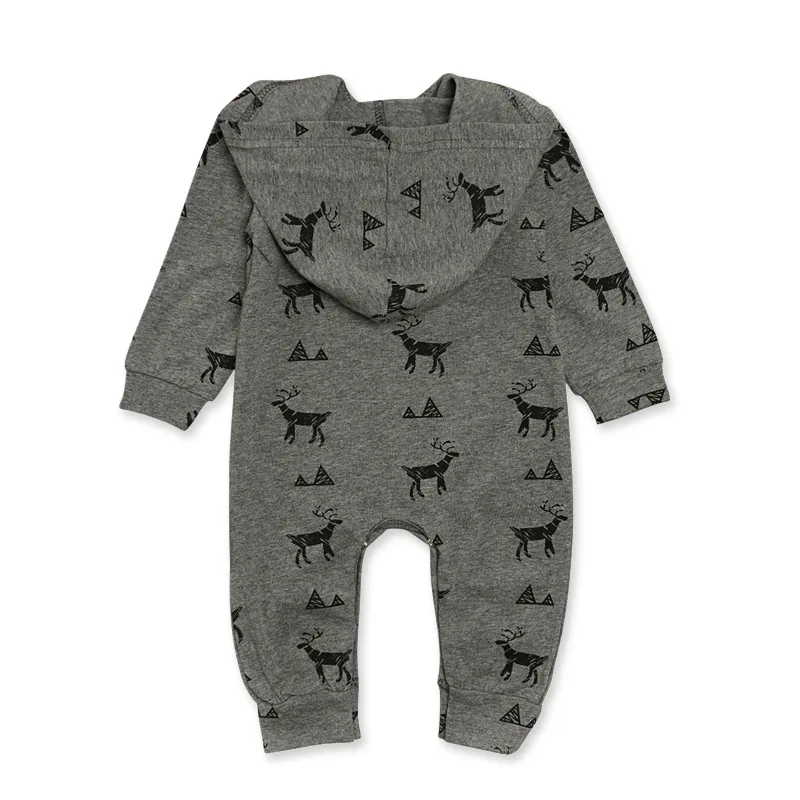 0-24M Baby Boy pajacyk z kapturem kombinezon z zamkiem błyskawicznym i długim rękawem Christmas Deer Cartoon maluch Playsuit jesień niemowlę wspinaczka A653