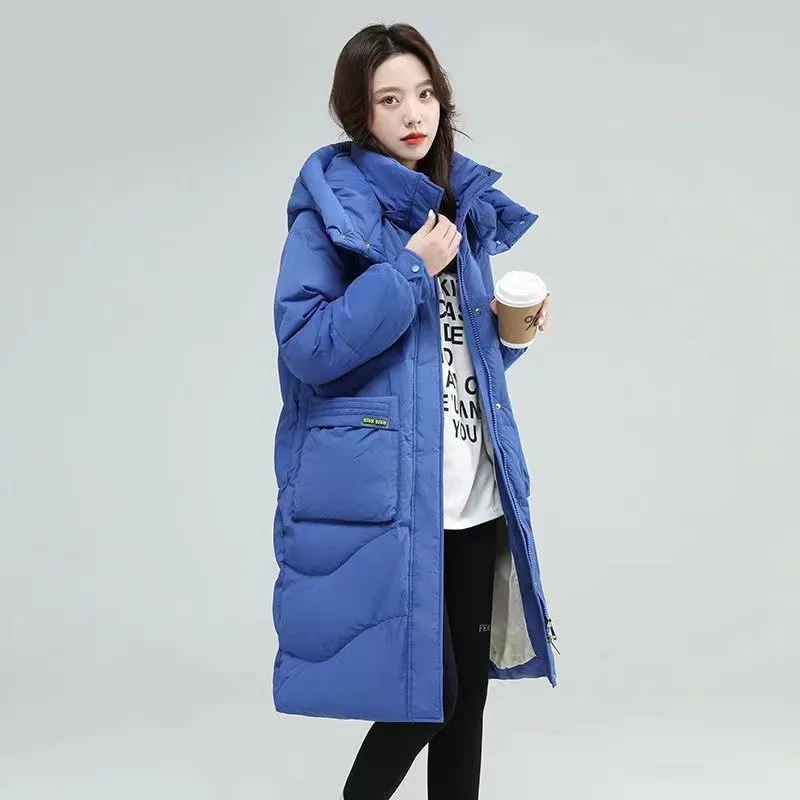 Thickened Down Cotton Jacket Women\'s Loose Long Knee Length Winter New Coat Trend Parkas