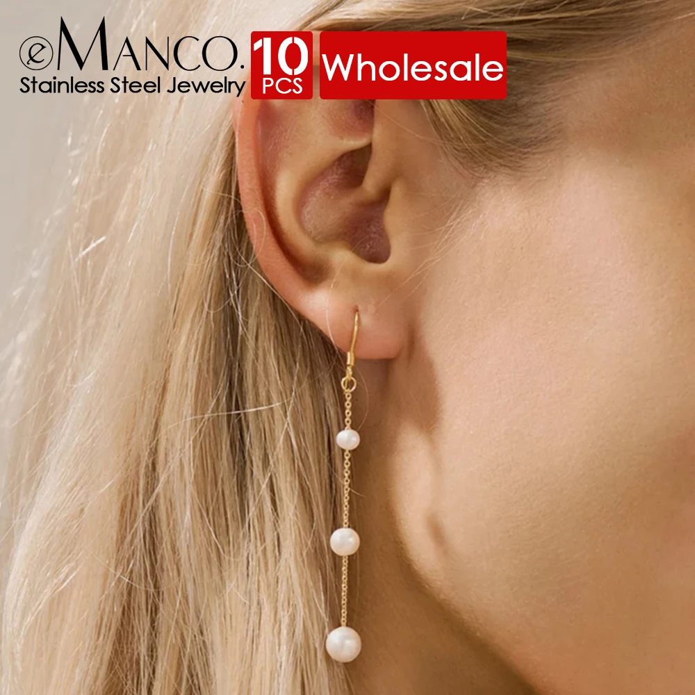 eManco 10PCS Stainless Steel Gold-Plated Irregular Pearl Tassel Earrings High Quality Ladies Party Jewelry Wholesale