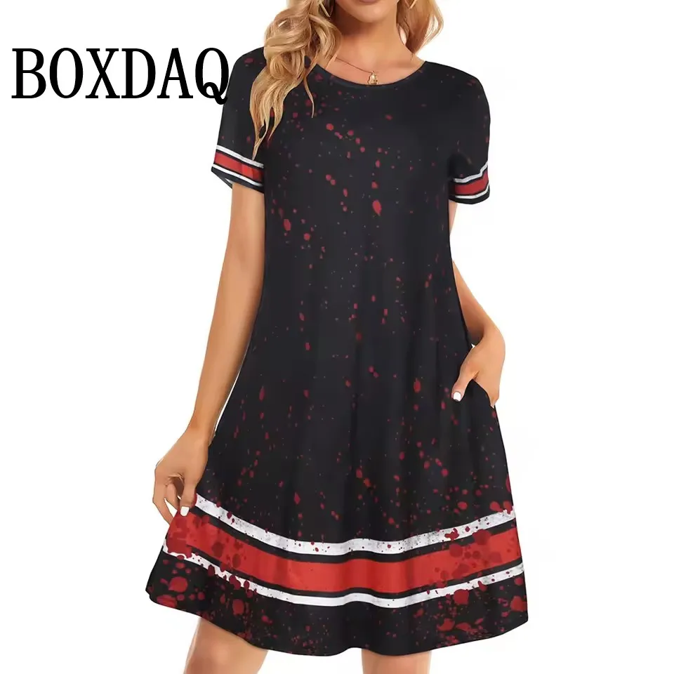 Summer Casual Dress Women Fashion O-Neck Loose Retro Flowers Printed Dress Elegant Vacation Short Sleeve A-Line Dresses Female