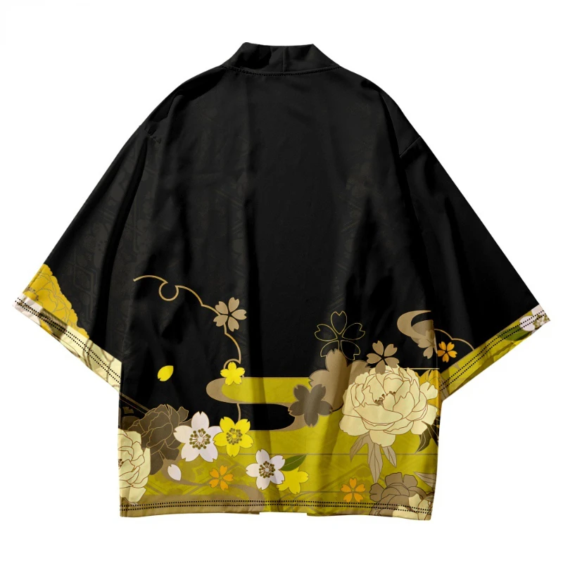 

Black Kimono Cardigan Women Men Japanese Obi Male Yukata Men Haori Streetwear Cardigan Harajuku Japanese Beach Yukata Tops