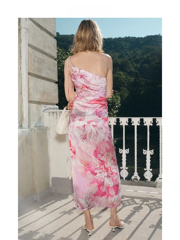 MANGO Femme Imprimé Floral Satin Dr avec Ourlet en Dentelle Vaion Sle Taille Haute Midi Dr oulder Baring Casual Dr