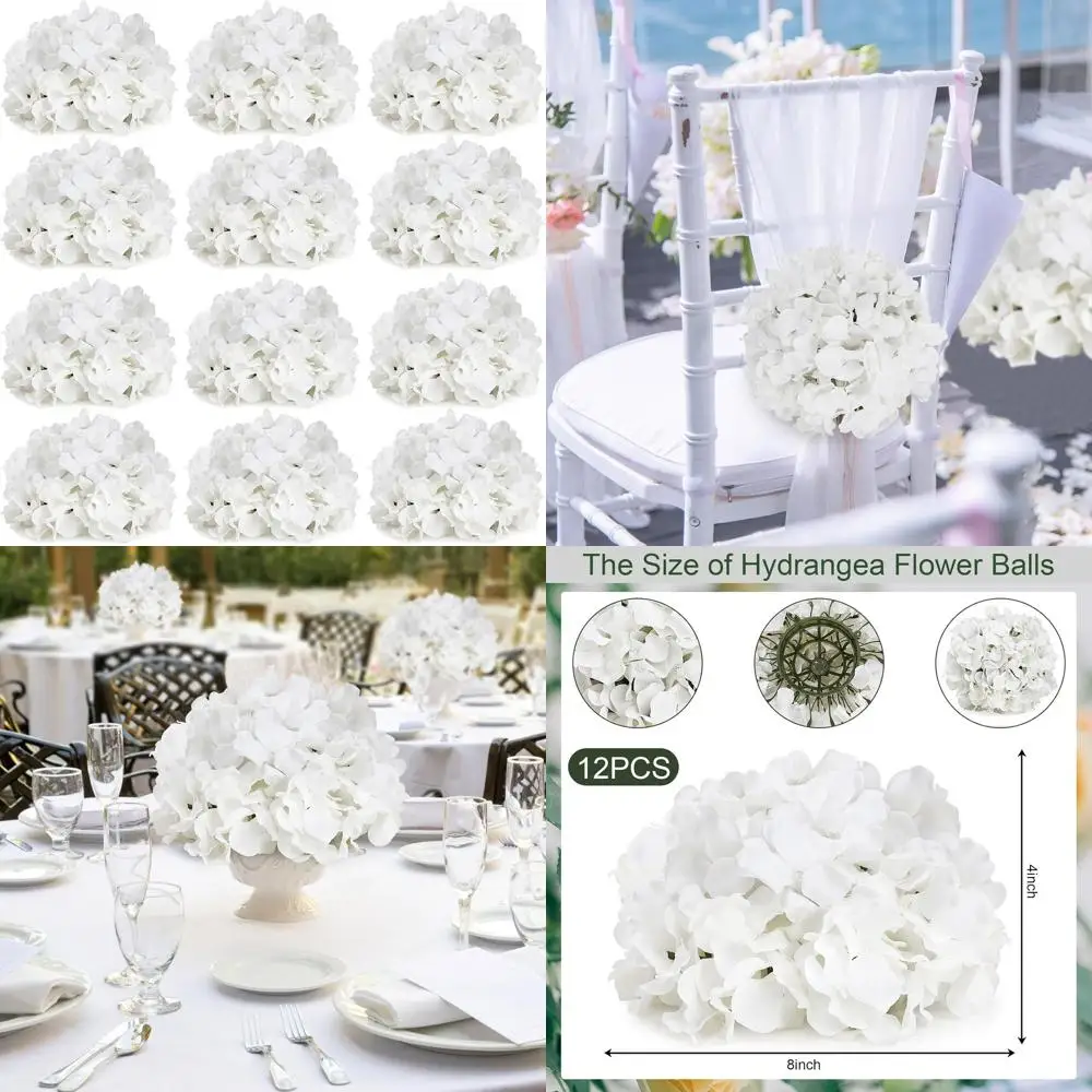 

Набор из 12 искусственных гортензий с основанием, диаметр 8 дюймов, белые, для украшения свадебных и праздничных столов