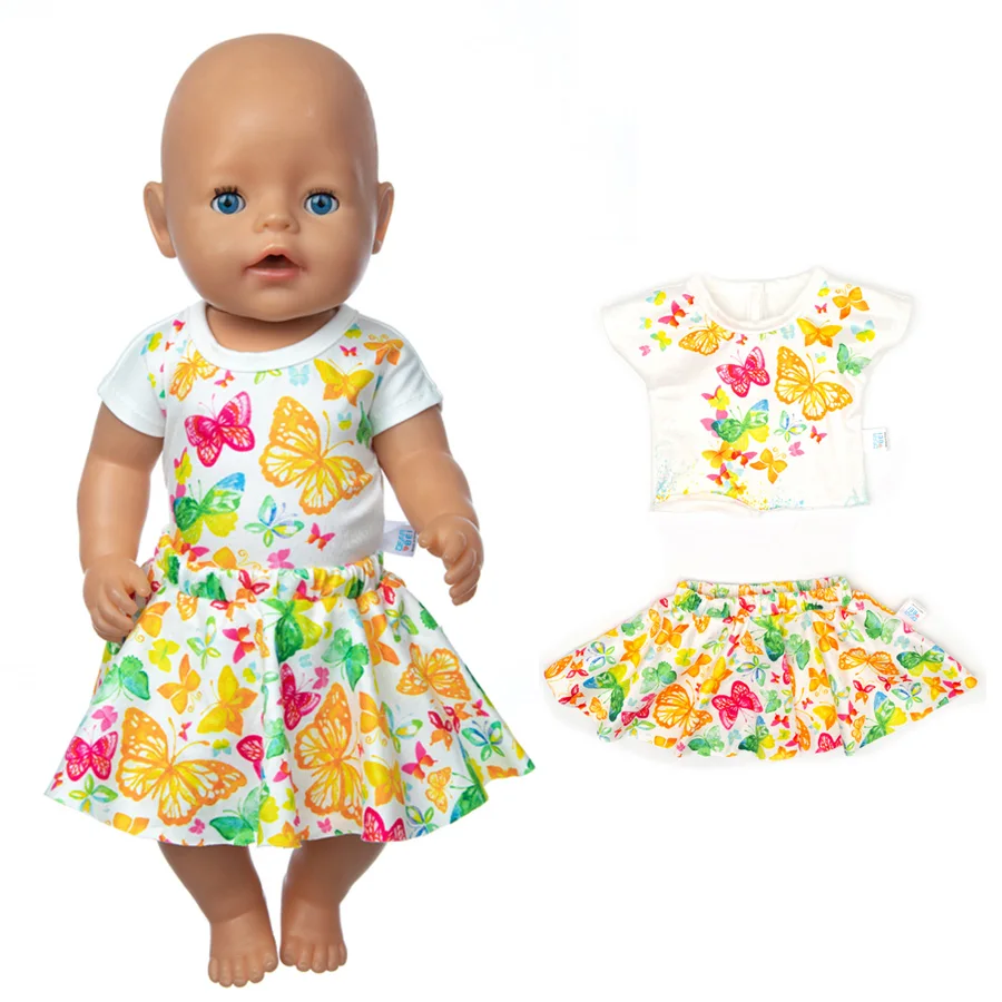 16-18Inch/40-45cm Doll Dress Born Baby Clothes Cute Butterfly Print Babydoll Clothing Kids Birthday Gifts ﻿