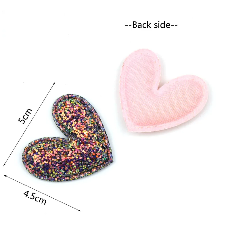 20Pcs 4.5*5cm Glitters Heart Shape Shiny Padded Appliques for Kids BB Clip Hat Decor Ornament and Garment Accessoires wholesale