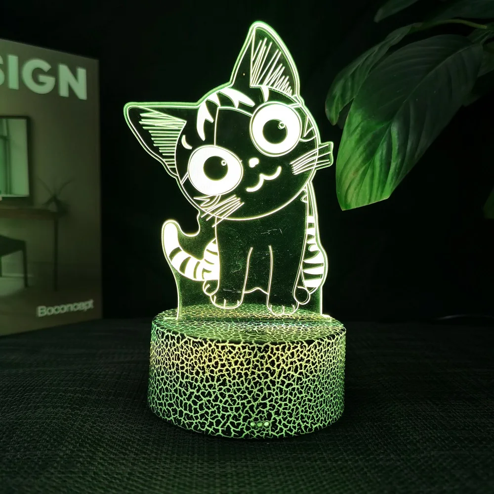 Cheese Cat 3D Illusion Night Light Table Lamp 16 Colors Auto Gradient USB Powered LED Light with Touch Switch Gift for Kids