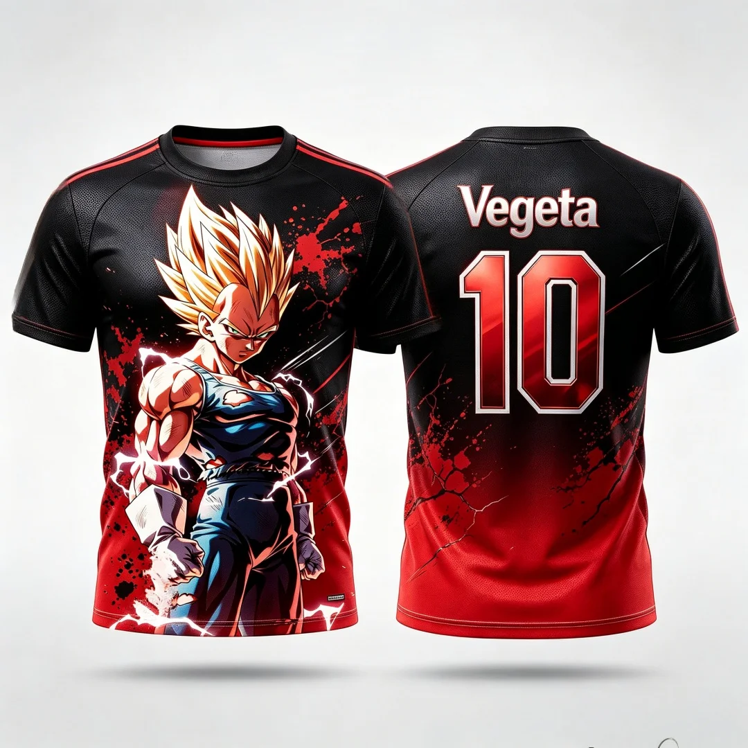 Dragon Ball Vegeta Super Saiyan Jersey T-Shirt 3D-Druck Anime T-Shirt Sportbekleidung Herren Damen Fans Streetwear Familie passende Outfits – Detail 6