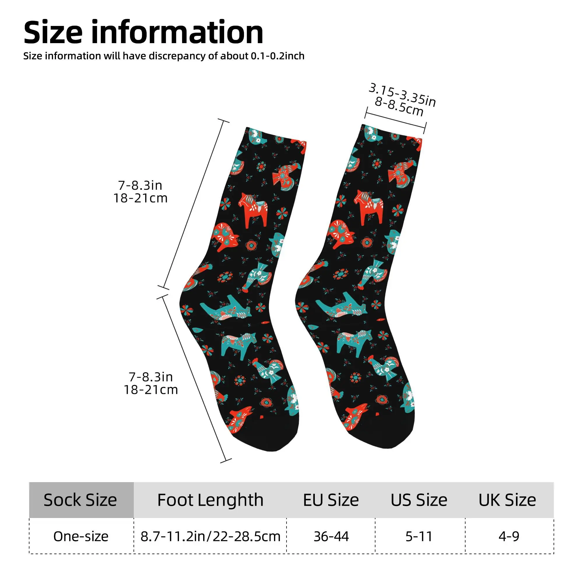 1pc Folk Art Swedish Dala  Printed Men's Socks Novelty Hip Hop Harajuku Pattern Crew Sock Casual Gift