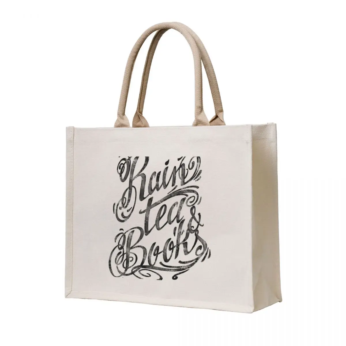 

Rain, Tea, Books -lettering only- Tote Bag Fabric bag Women's shopper bag Beach