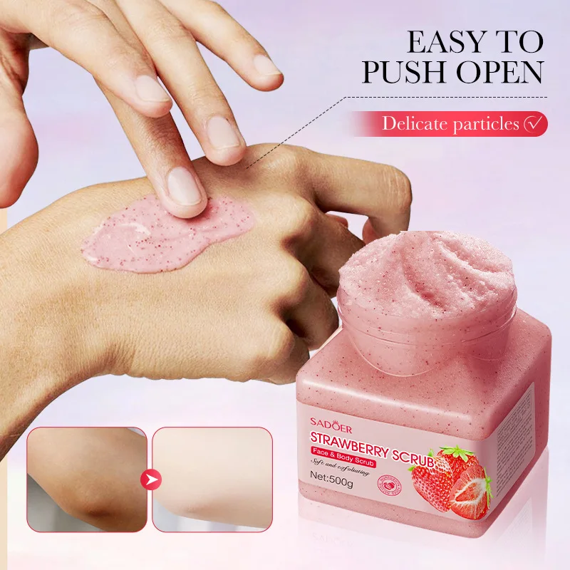 High quality strawberry exfoliating and cleansing scrub deeply cleanses the body, suitable for both men and women 500g