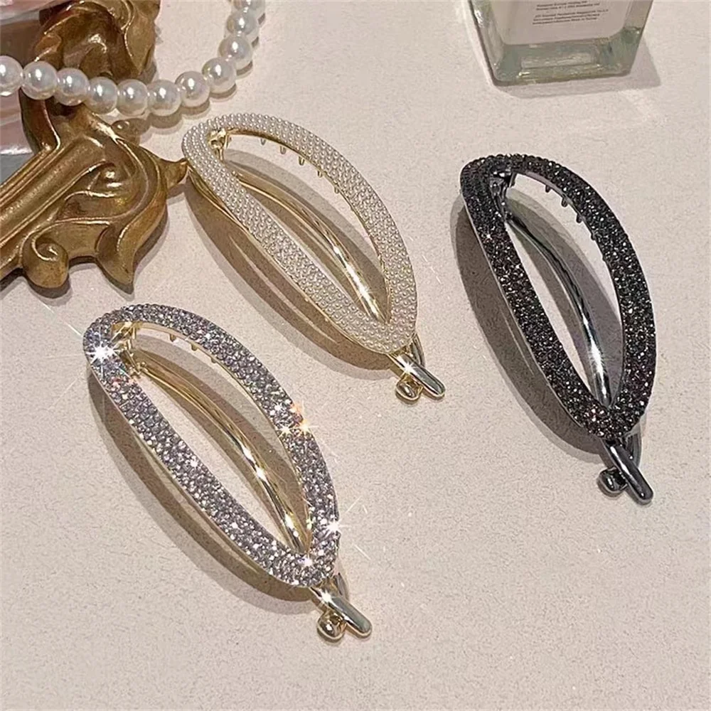 Luxury Rhinestone Oval Hairpins For Women Elegant Imitation Pearl Back Head Hair Clips Hair Accessories Barrettes Friend Gifts