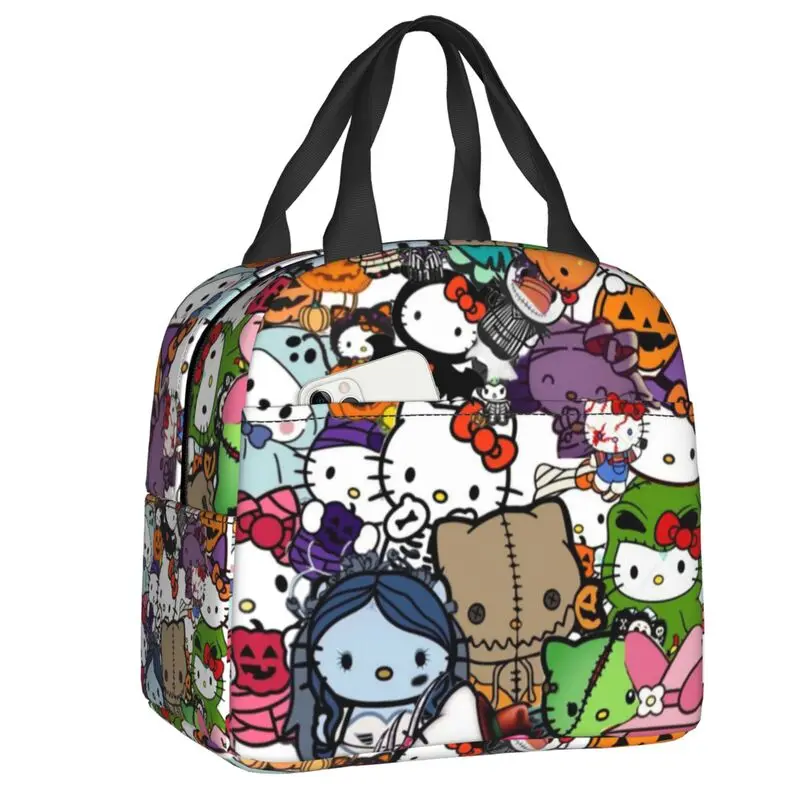 

Custom Hello Kitty Thermal Insulated Lunch Bags Women Manga Cartoon Portable Lunch Tote for Outdoor Picnic Storage Food Box