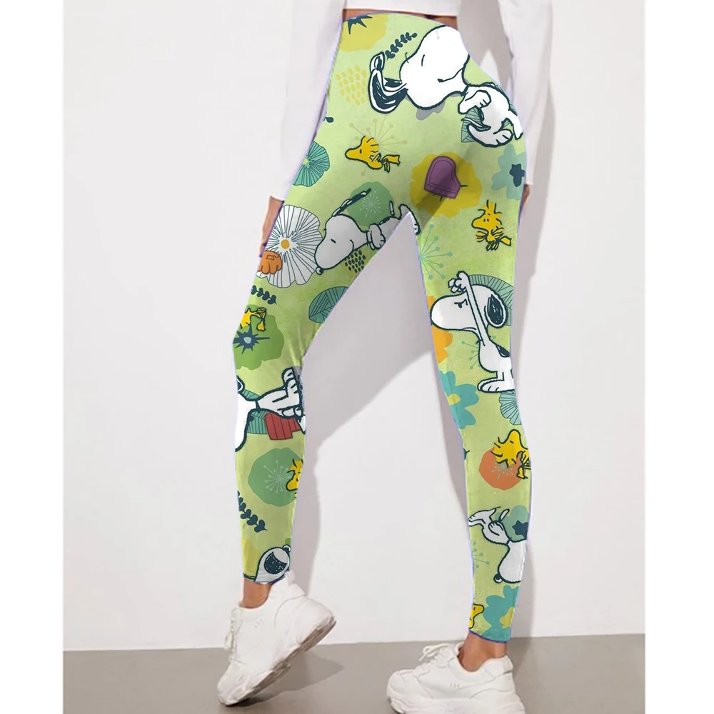20 pantaloni a matita elasticizzati a vita alta con stampa Snoopy da donna color caramello pantaloni skinny casual in cotone leggings femminili ﻿