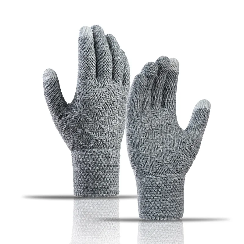 

Winter Men's Knitted Gloves Warm Fleece Lined Thickened Fingered Large Size Touchscreen Compatible