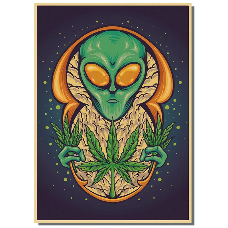 Alien Space Astronaut Retro Poster Home Bar Cafe Art Wall Sticker Collection Picture Wallpaper Decoration