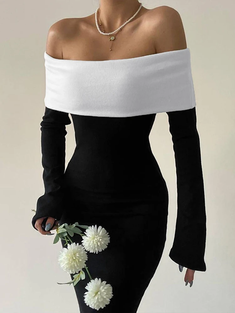 Dulzura Black Long Sleeve Off Shoulder Maxi Dress For Women Bodycon Sexy Outfit Elegant Long Dress Birthday Evening Clothes 2024