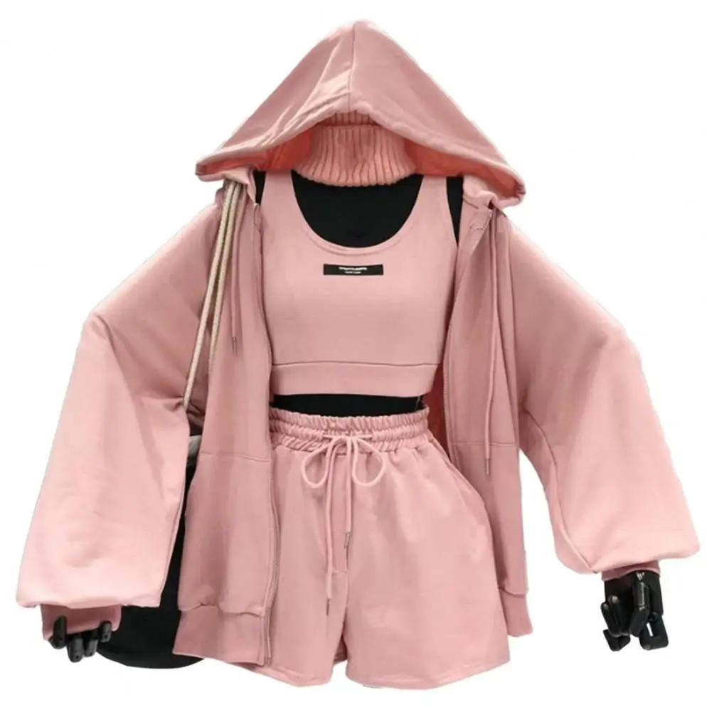 Engineered Full Zip Hoodie Stylish Women's Activewear Set with Hoodie Sweatshirt Shorts for Fashionable Sports Fitness Comfort