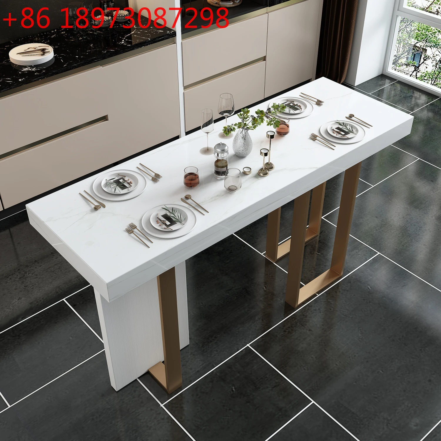 

European modern light luxury marble bar table partition simple entrance integrated dining table