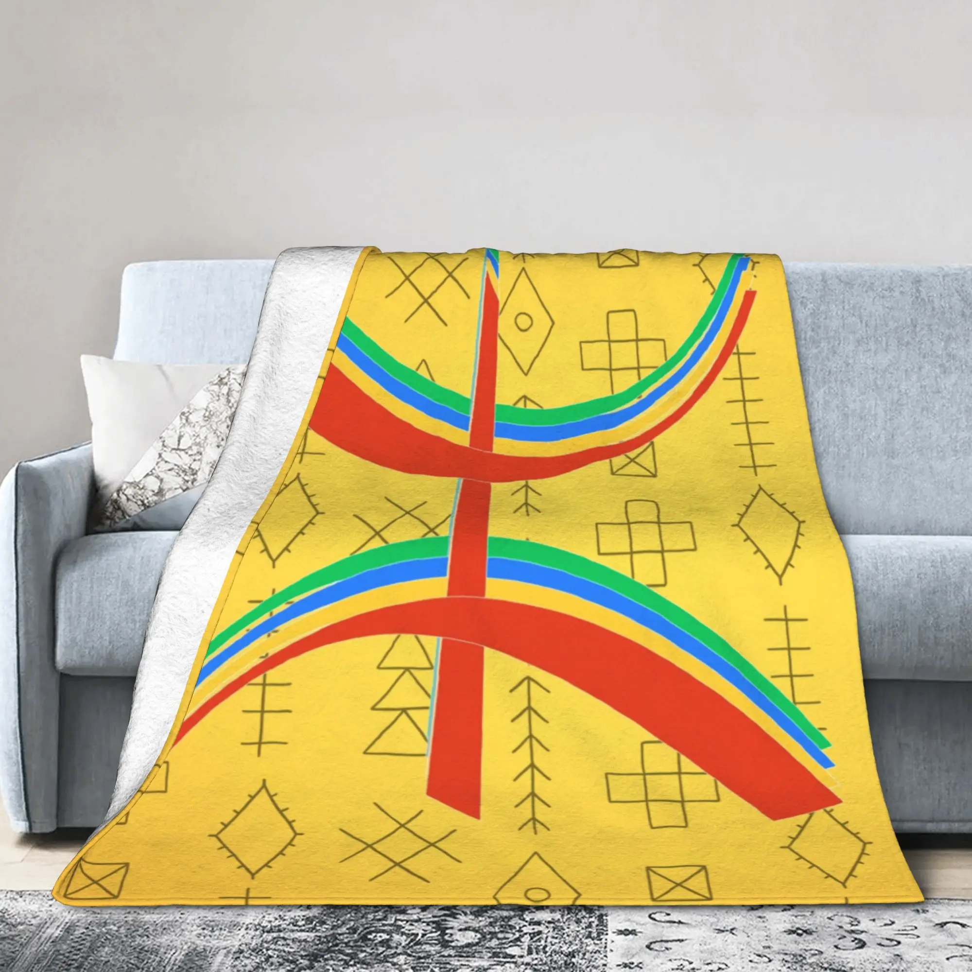 Custom 3D Print Amazigh Blankets Breathable Soft Flannel Autumn  Throw Blanket for Sofa Outdoor Bed
