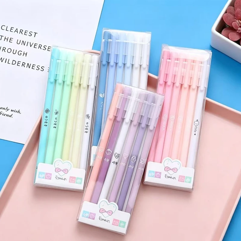 

2026 6Pcs/Set Gel Pens Set Student 0.5mm Black Ink Needle Tips Stationery School Office Supplies Signatory Pen