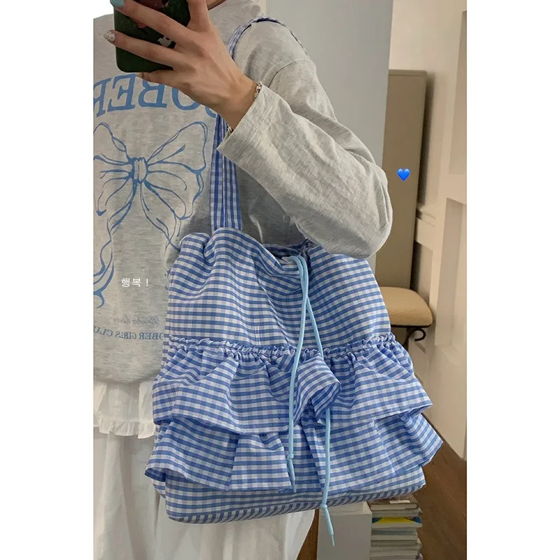 

Симпатичная холщовая сумка в студенческом стиле для женщин, новинка 2025 года, кружевные сумки-тоут большой вместимости