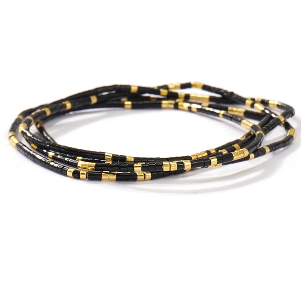 1 قطعة بوهو ستار سحر سوار مُزين بالخرز للنساء الأسود ميوكي البذور الخرز مطلية بالذهب النحاس مجوهرات قابل للتعديل متعدد الطبقات التفاف