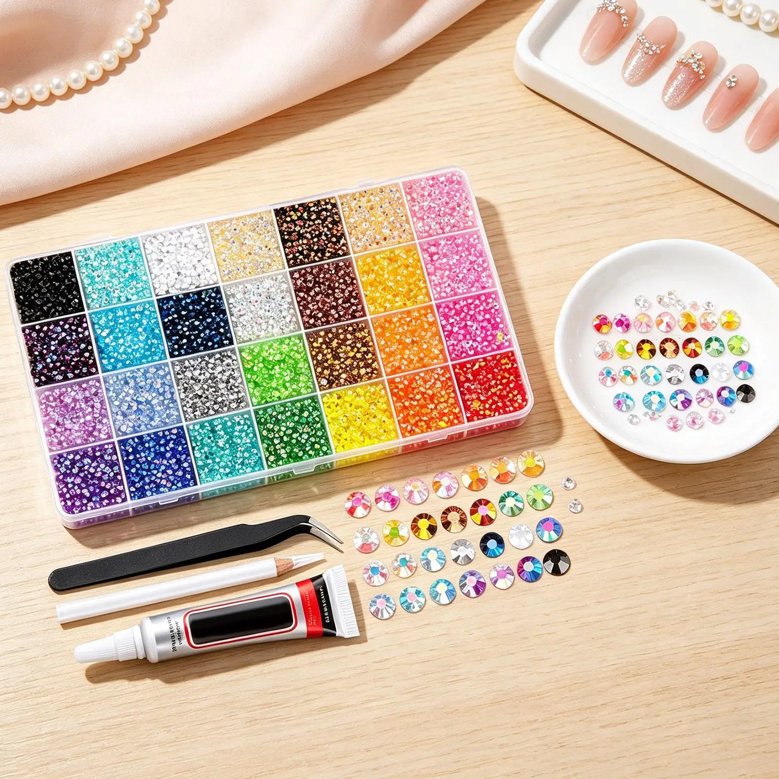 28/48/60 Grid 3/4/5mm Mixed Color Jelly/Resin Drill Rhinestone Set DIY Clothing Nail Drill Phone Drill Glasses Drill Hat Drill