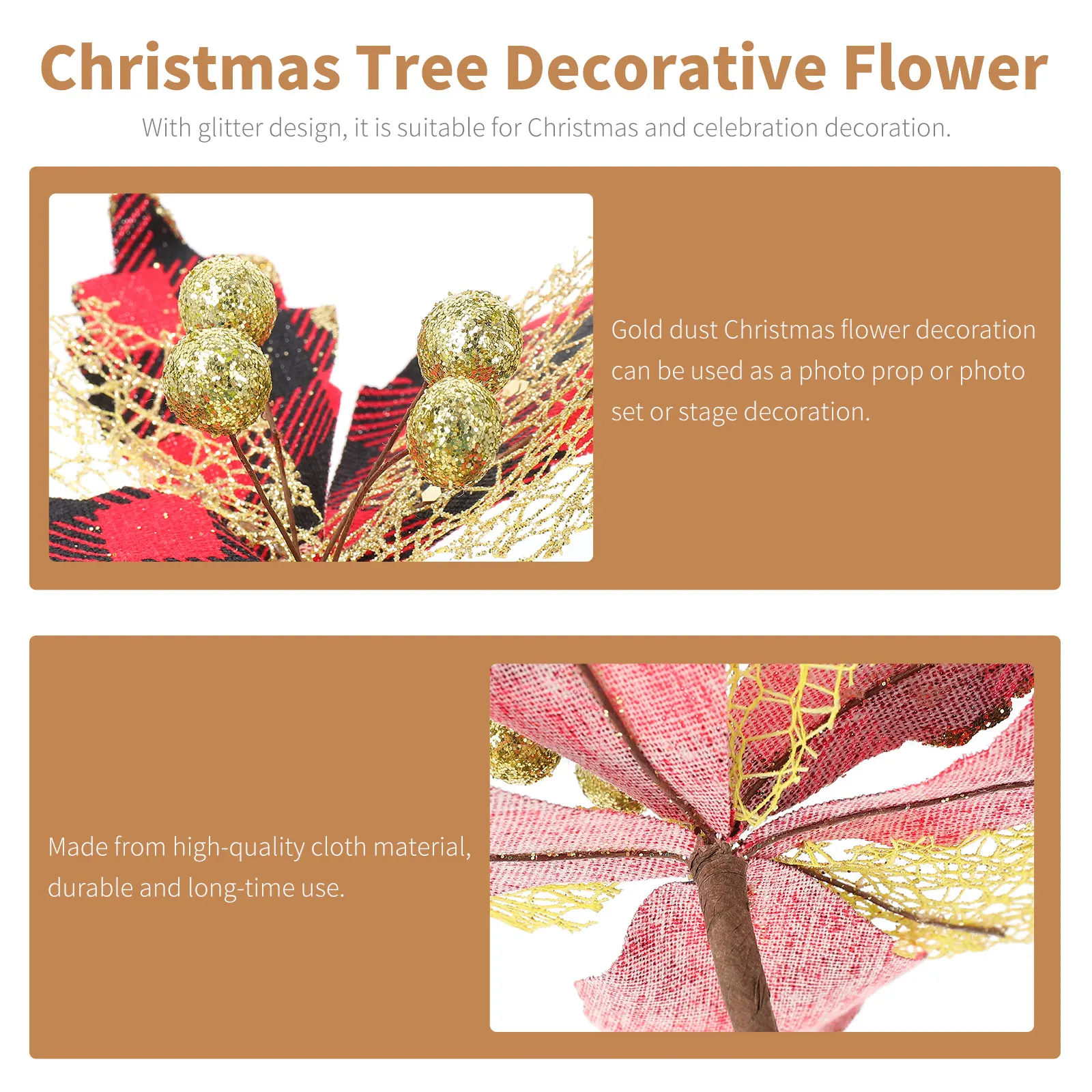 

4Pcs Christmas Flower Simulation Decor - Lifelike Cloth Glitter Artificial Blooms for Tree Wall Window Door Showcase Holiday