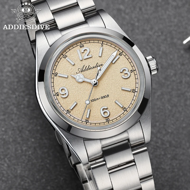 

ADDIESDIVE Stainless Steel Men Watches Super Luminous Bubble Mirror Glass 100m Waterproof Wristwatch Luxury Men's Quartz Watch