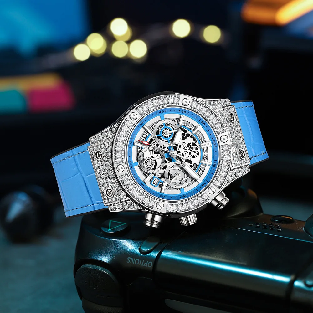 Fashion New Luxury Men's Watch Luminous Calendar Full Diamond Leather Multifunctional Quartz Watch Automatic Watch men