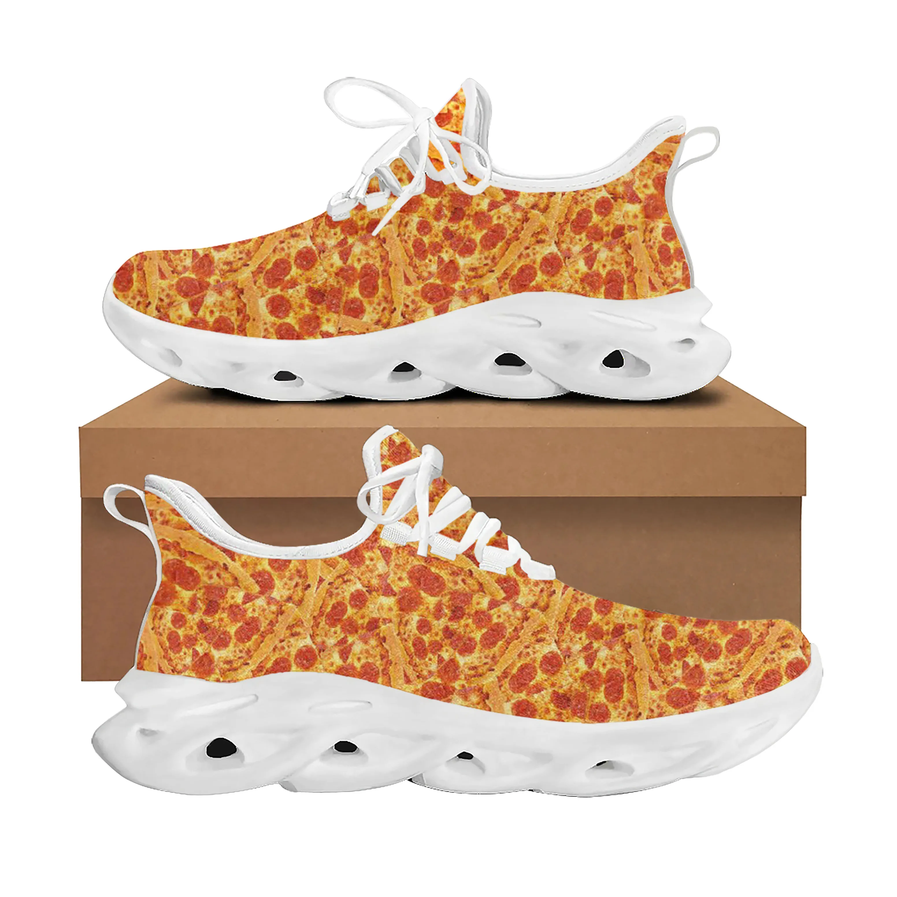 

Patrón De Comida Deliciosa Pizza 3D Flats Sneakers Mens Womens Sports Run High Quality Sneaker Lace Up Mesh Footwear Custom Shoe