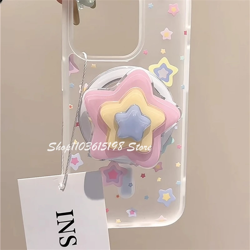 귀여운 한국 만화 3D 별 자석 홀더 폰 그립톡 그립톡 스탠드 아이폰 16용 맥세이프 액세서리 스마트톡