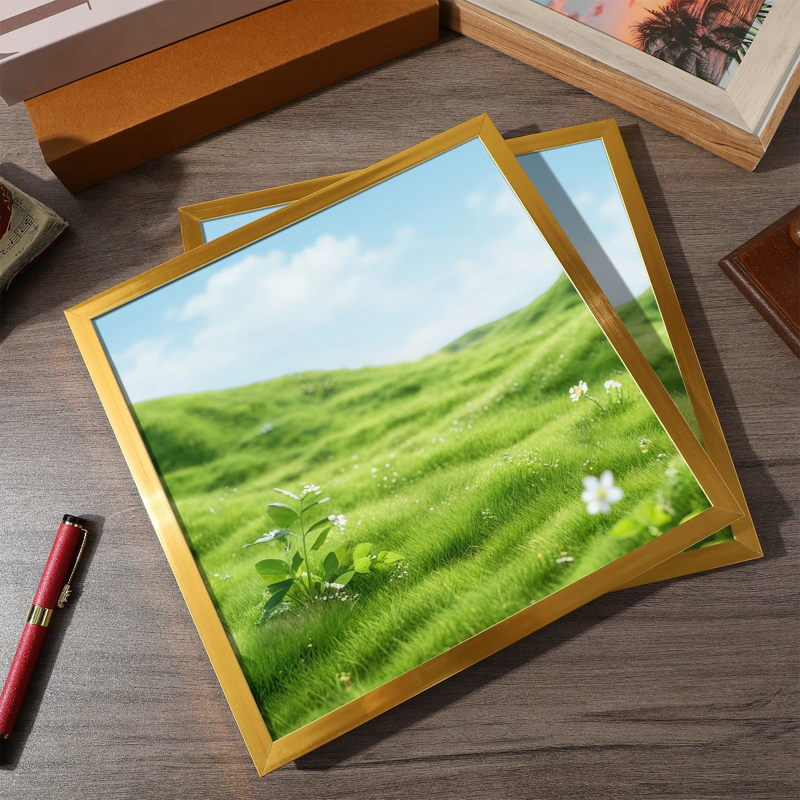 

2Pcs Fancy Picture Frames with Clear Protective Finish for Home Decor Wall Hanging Family Photos Wedding Display Frame