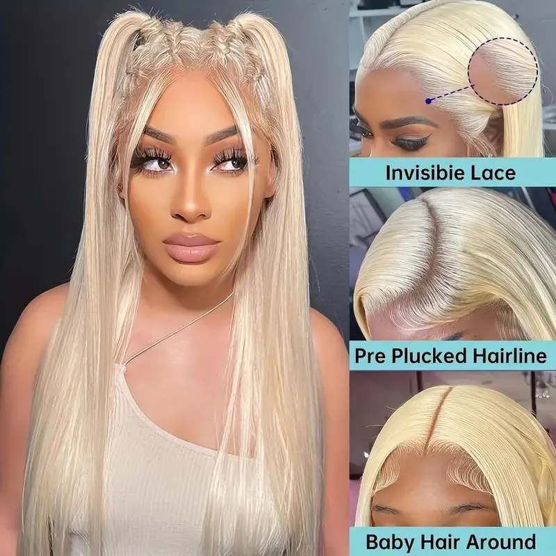 613 Blonde 13x6 HD Lace Frontal Wig 38 Inch 13x4 Front Human Hair Wig 180% Straight Transparent Pre-plucked Brazilian For Women